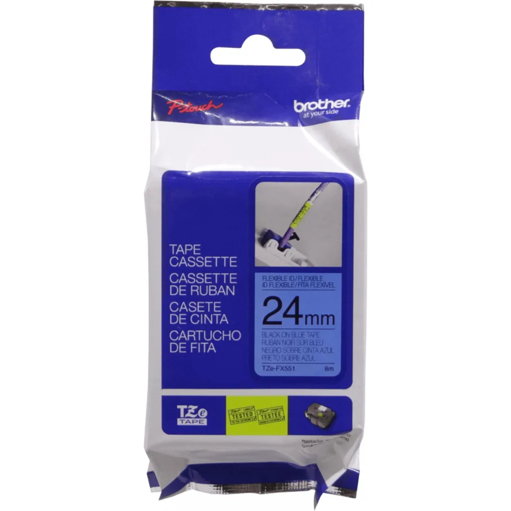 Imagen 1 de BROTHER Flex 24mm Negro en Fondo Azul Cinta 8mt p/PT-E550WVP/D600VP