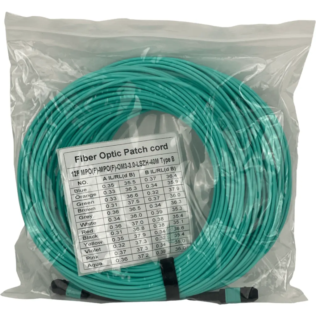Imagen 1 de LSZH 40mt OM4 MPO-MPO 12-Fibras Type-B Multimodo MM Jumper Fibra