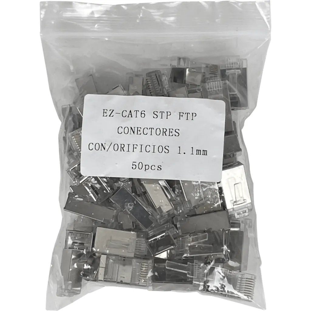 Imagen 4 de Conector RJ-45 50 unidades p/Unifilar Categoria 6 FTP STP Conector Metálico