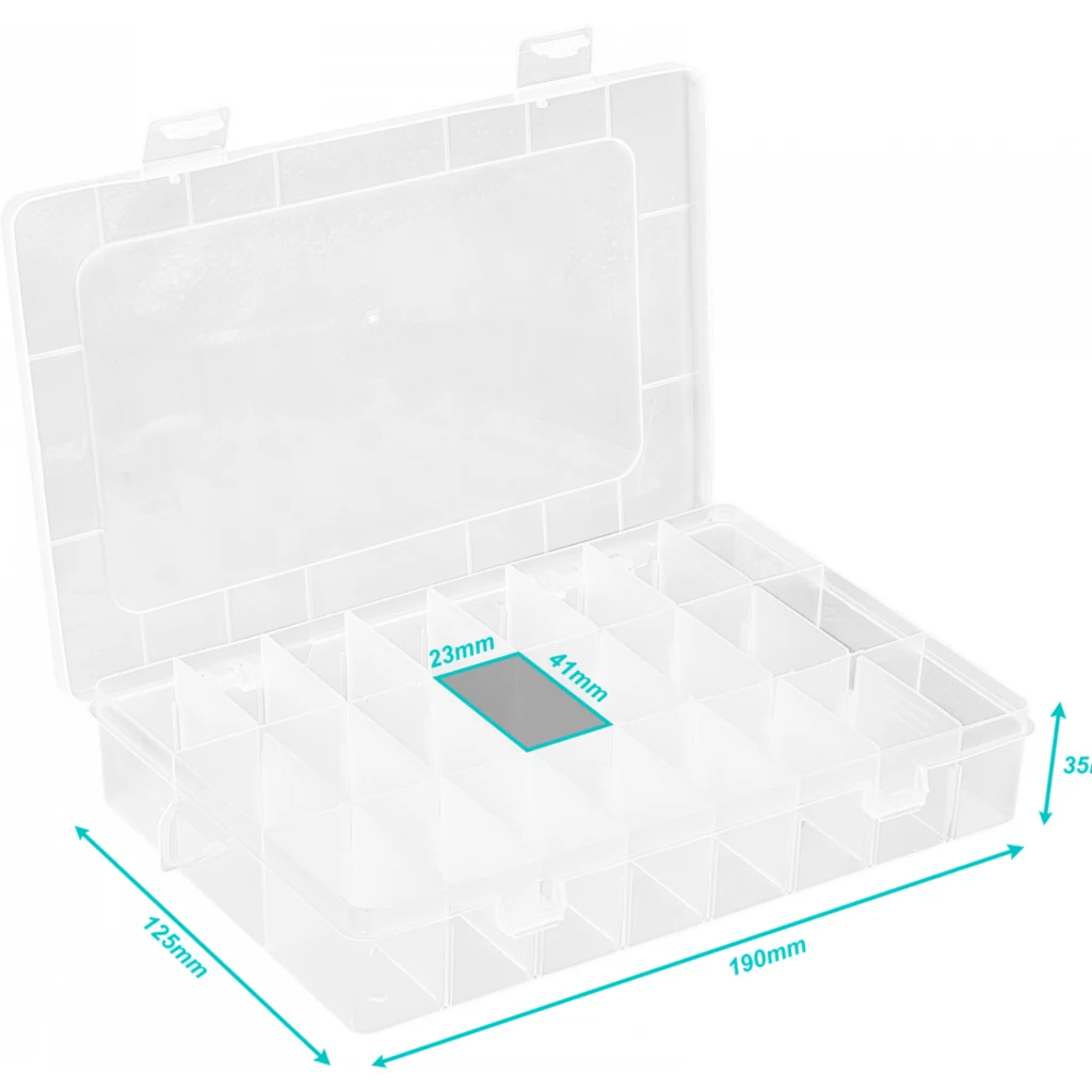 Caja c/Tapa 190x125x35mm Transparente Organizadora 24-Modular