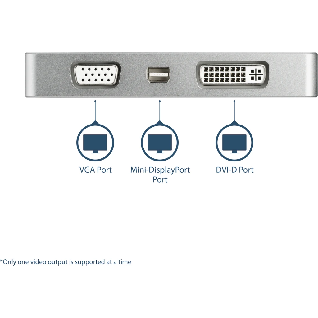 Imagen 2 de Adaptador de Video StarTech 4en1 USB-C a VGA DVI HDMI MiniDisplayPort 30Hz Plata