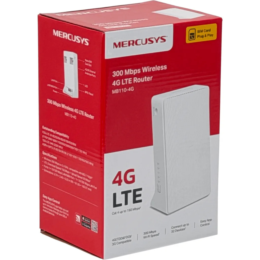 Router Mercusys MB110-4G LTE, (Wi-Fi 300 Mbps, Ethernet)