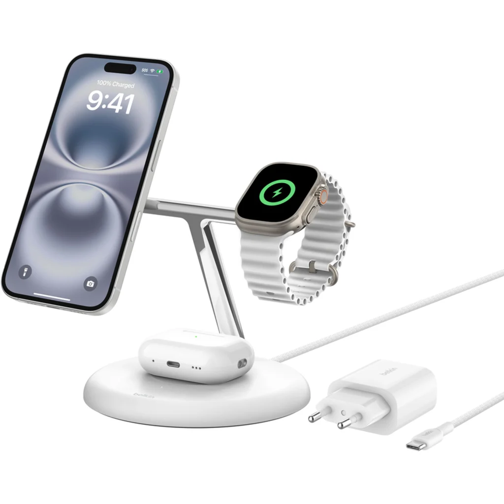 Imagen 3 de Base de carga 3 en 1 BoostCharge Qi2 15W Belkin blanca