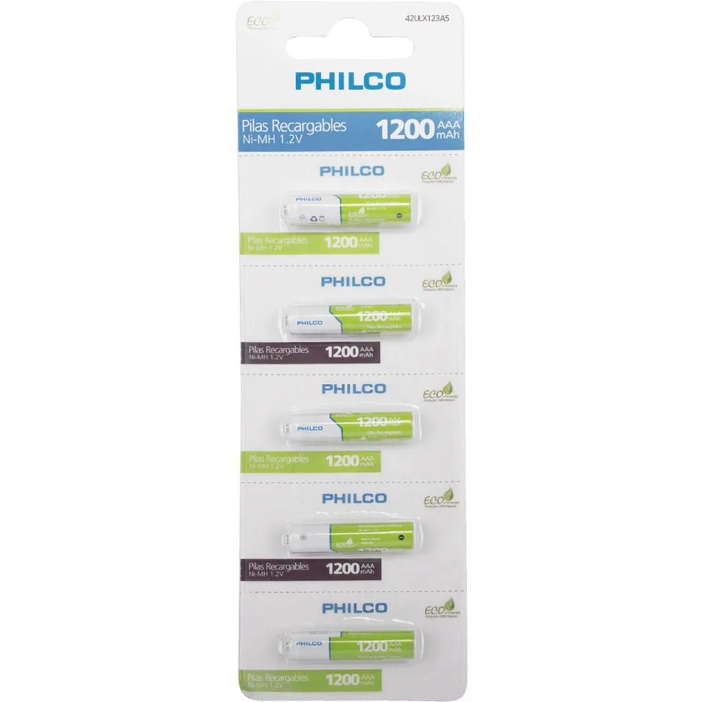 Pack Pilas Recargables Philco Pack 5 Pilas AAA 1200mAh 1.2V Ni-MH