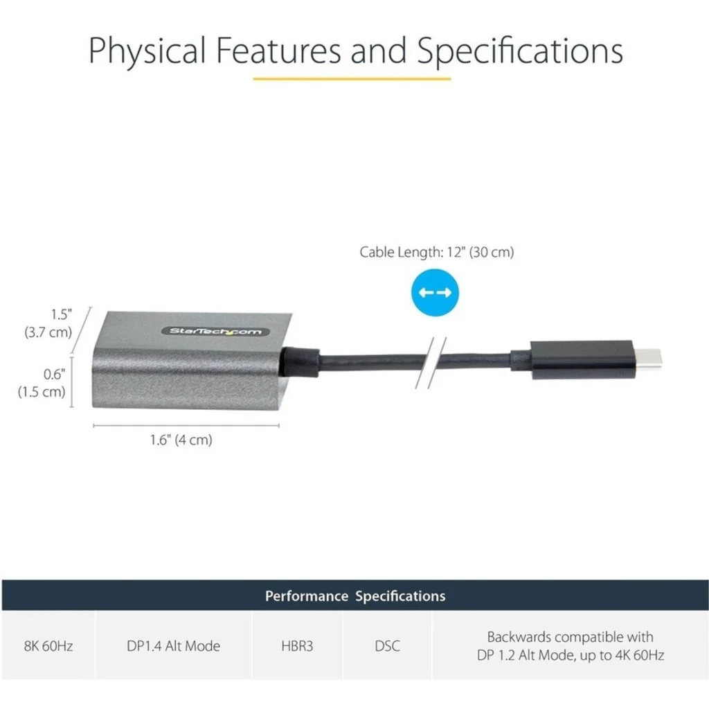 Imagen 3 de Adaptador USB-C Macho a DisplayPort v1.4 Hembra 8K 60Hz funciona c/ThB3 StarTech