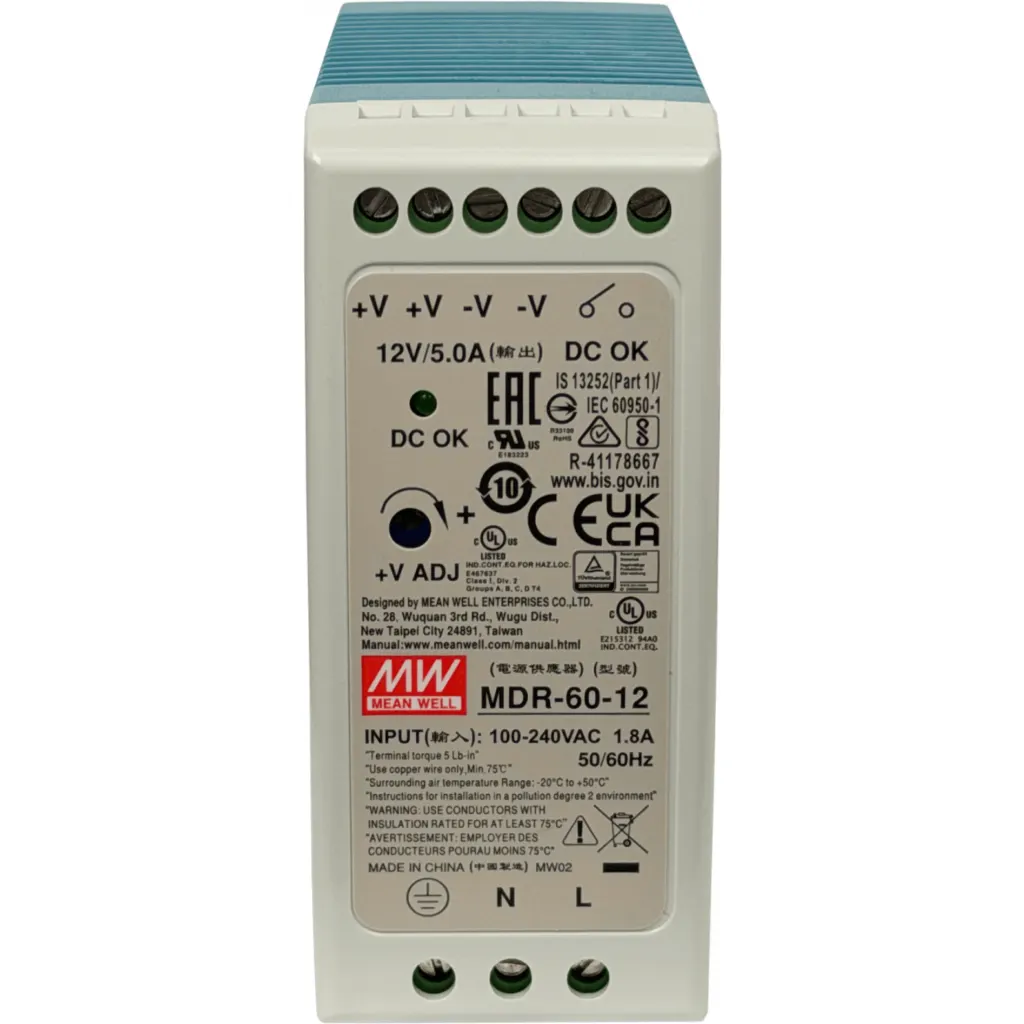 MEANWELL 12VDC 60W 5A Ajustable Ancho-42mm Riel-DIN Fuente-Poder