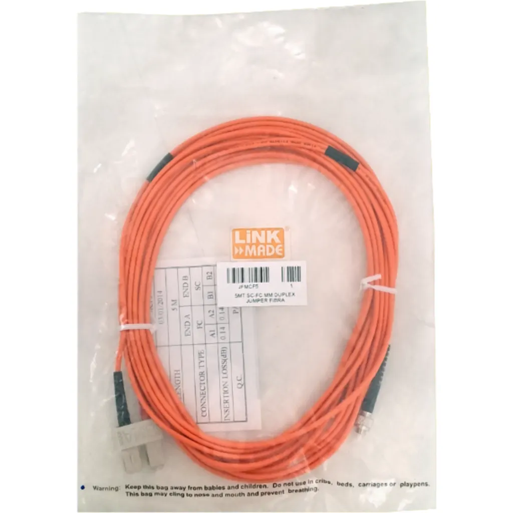 5mt SC-FC OM1 MultiModo MM Duplex Jumper Fibra 62.5/125um LSZH 
