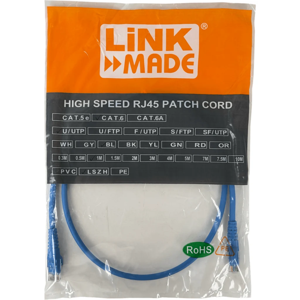 Imagen 2 de Cable de Red Linkmade CAT6 LSZH Cable Patch inyectado multifilar 1mt AZUL