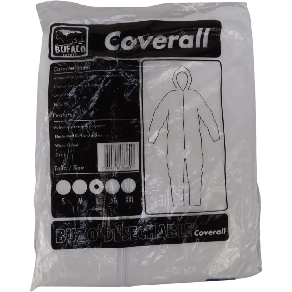 Imagen 2 de Talla-L Buzo Desechable Blanco Polipropileno con Cierre Gorro
