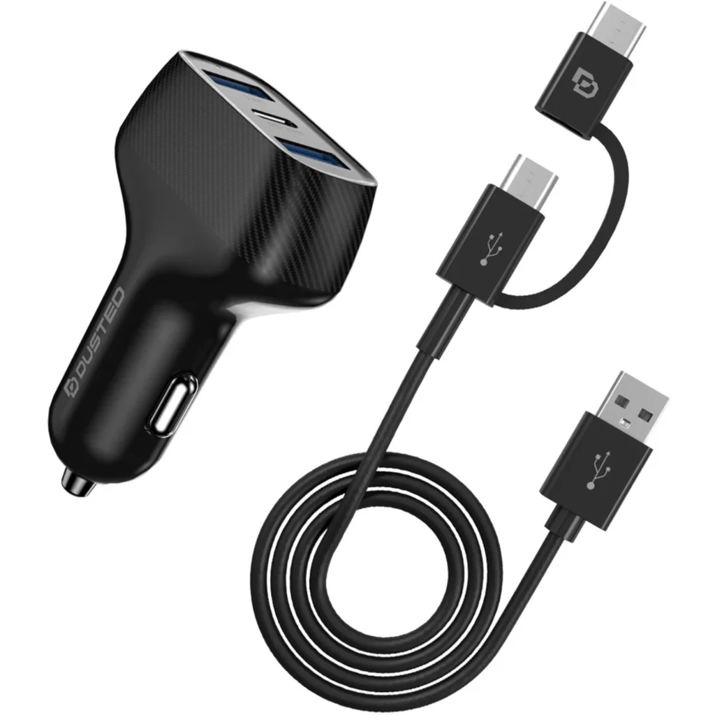 Imagen 3 de Cargador triple de auto 50W 2xUSB-A 1xUSB-C con cable 2en1 Dusted