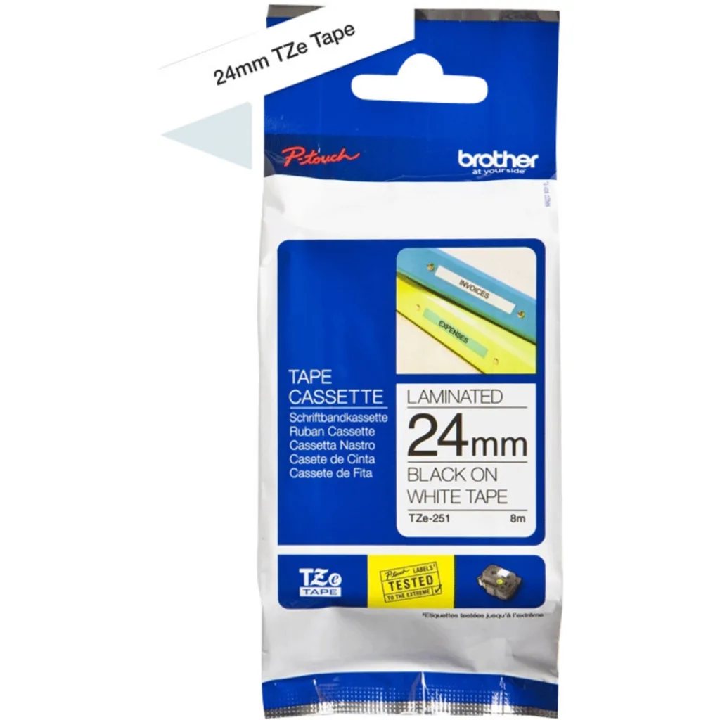 Cinta Rotuladora Brother TZE-251 Negro sobre Blanco 24mm 8MTS PT-2730VP PT9700PC