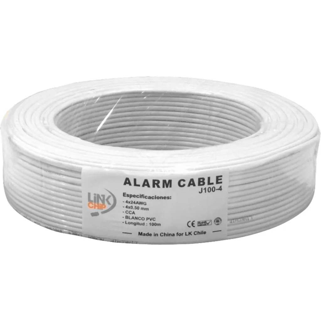 4C 100mts 24AWG CCA 4-Pin 2par Alambre Aleacion Blanco Redondo 4x0,5mm