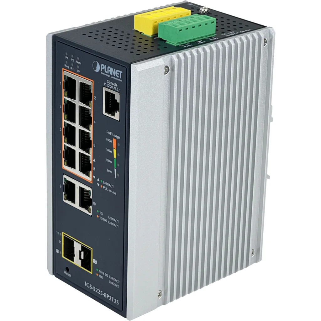 Imagen 3 de PLANET Switch 8-1000-PoE 2-1000 2-SFP 240W-tot Riel-DIN Industrial 12p
