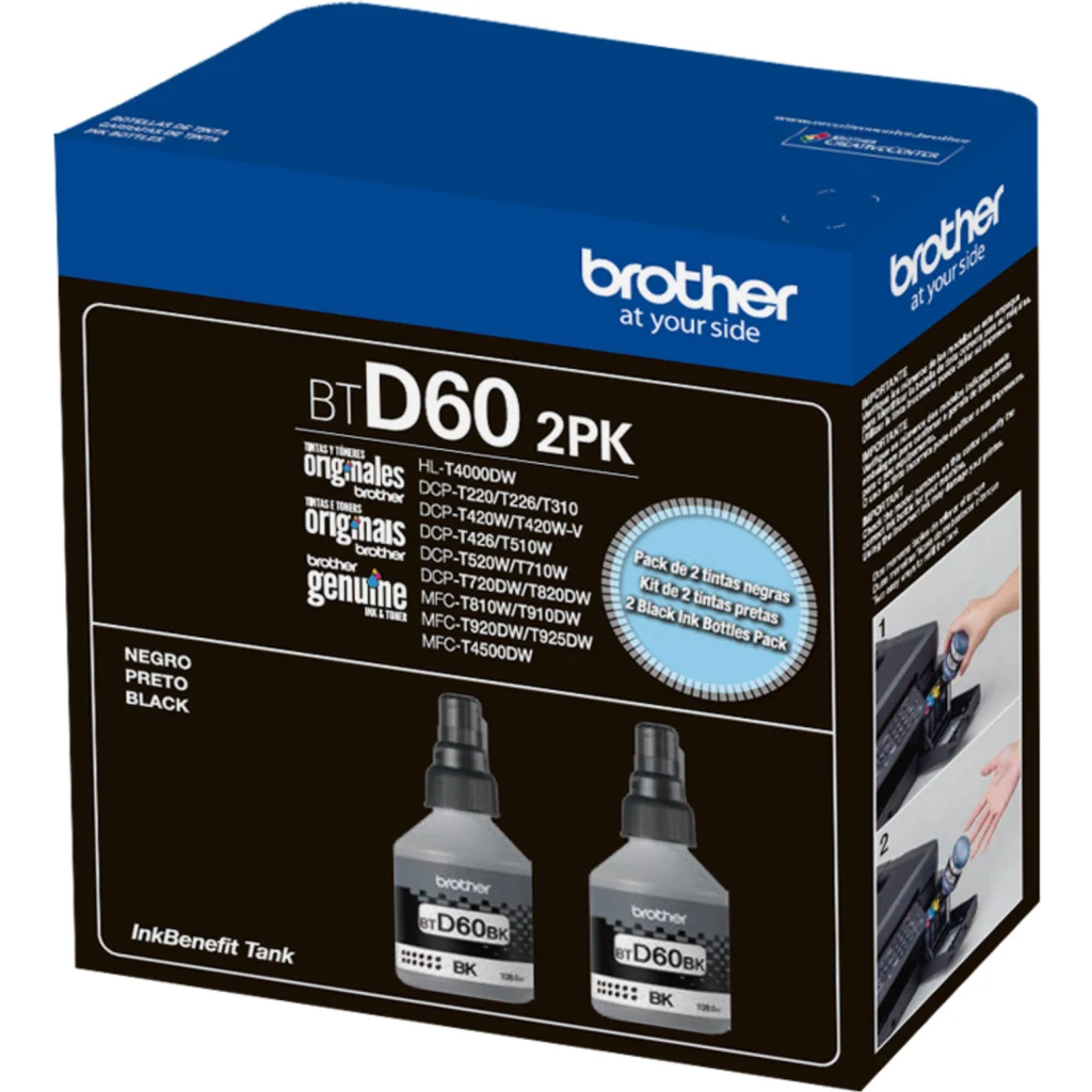 Imagen 1 de Pack 2x Botella de Tinta Brother BTD60BK Negra Comp DCPT710 MFCT910 108ml 7500Pá