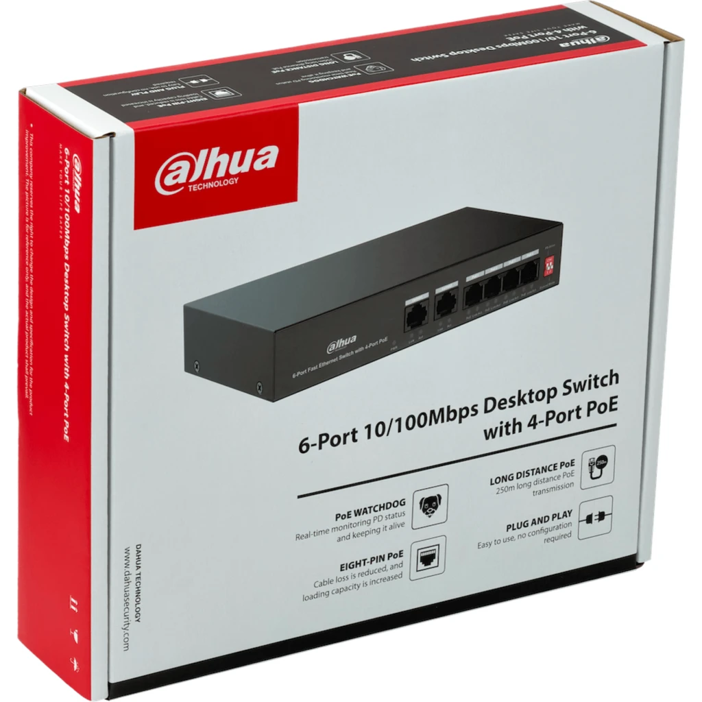 Imagen 3 de DAHUA Switch 6-100(4-PoE+af/at) 36W-tot 100-240v