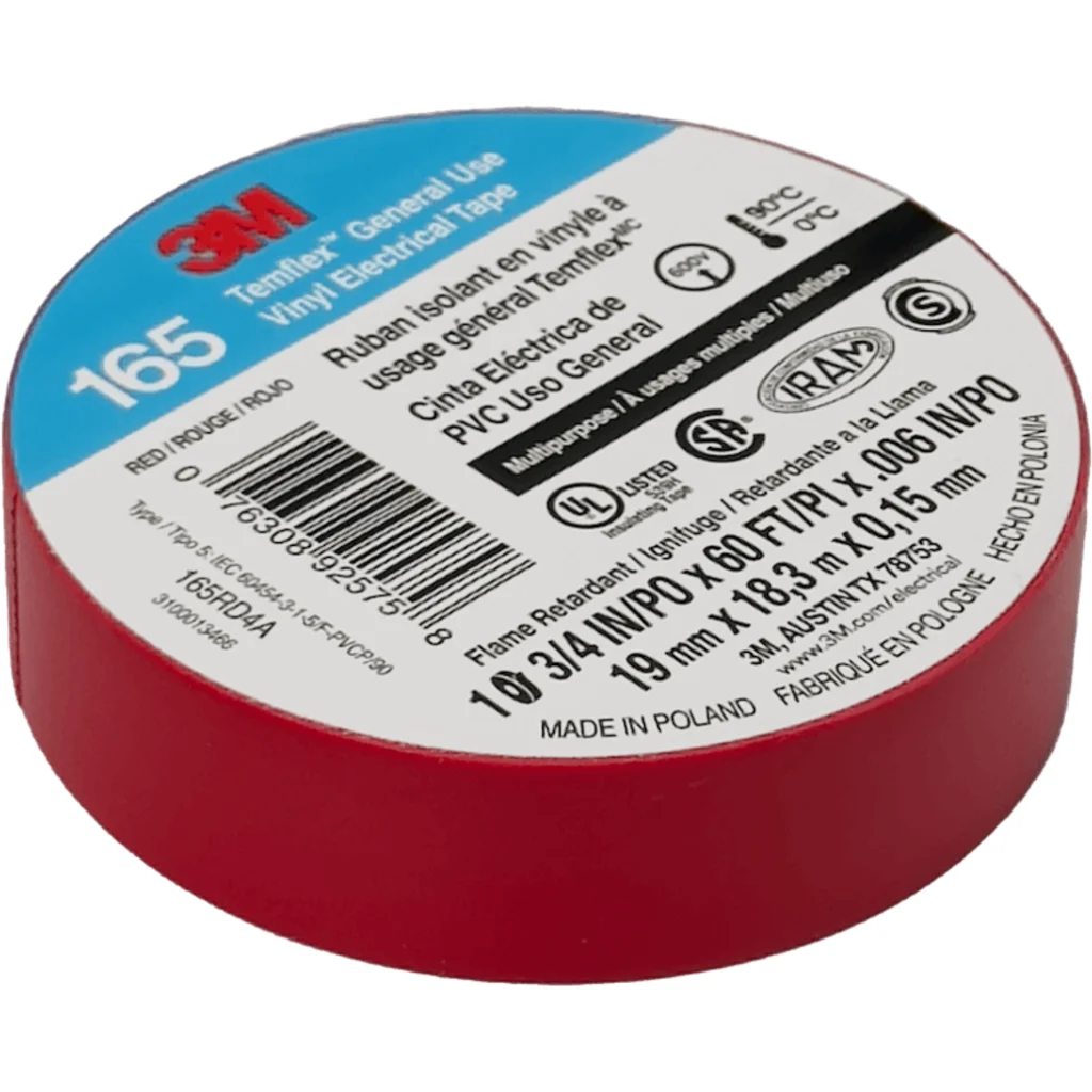 3M 18mt 165 Roja Huincha Cinta Aisladora PVC 19mm 0,15mm 600V 0-90oC