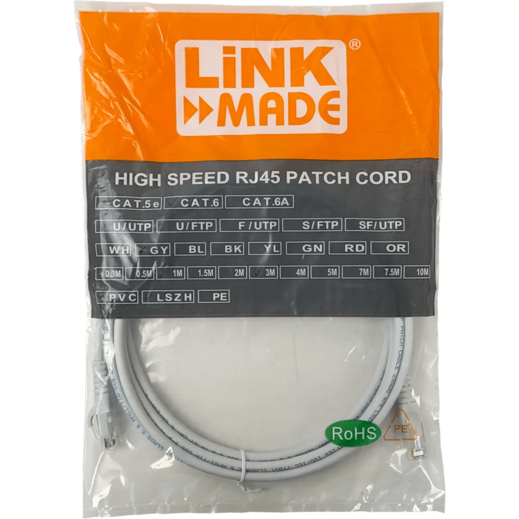 Cable de Red Linkmade Cat6 LSZH Inyectado Multifilar 3Mt GRIS