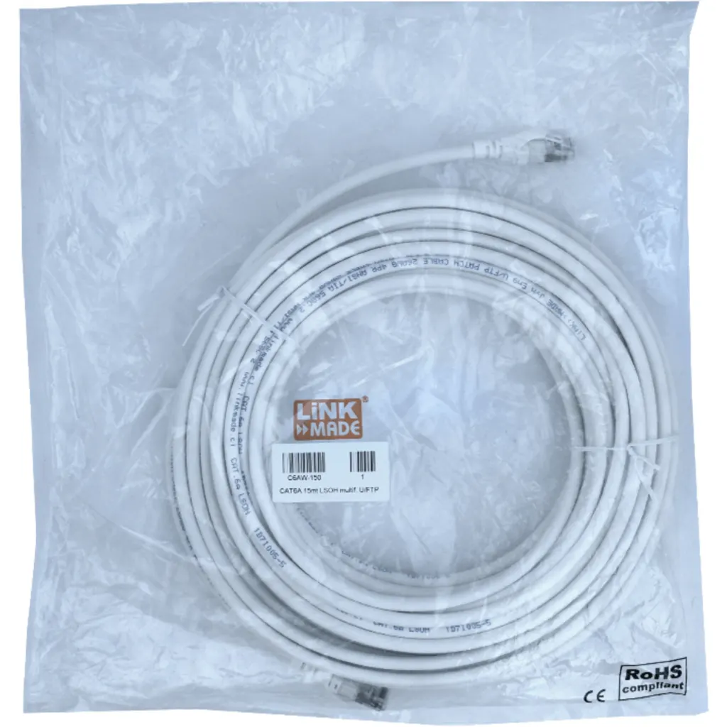 Imagen 3 de LINKMADE 15mt Cat6a U/FTP Blanco LSZH Cable Patch Inyectado Multifilar