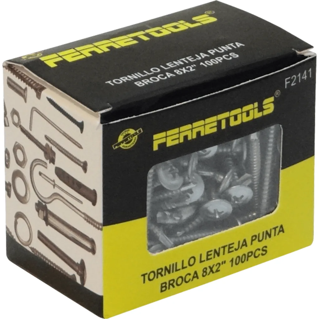 Lenteja-10mm 100u. 8x2 Largo-50mm Zn Tornillo Autoperforante 2,0p