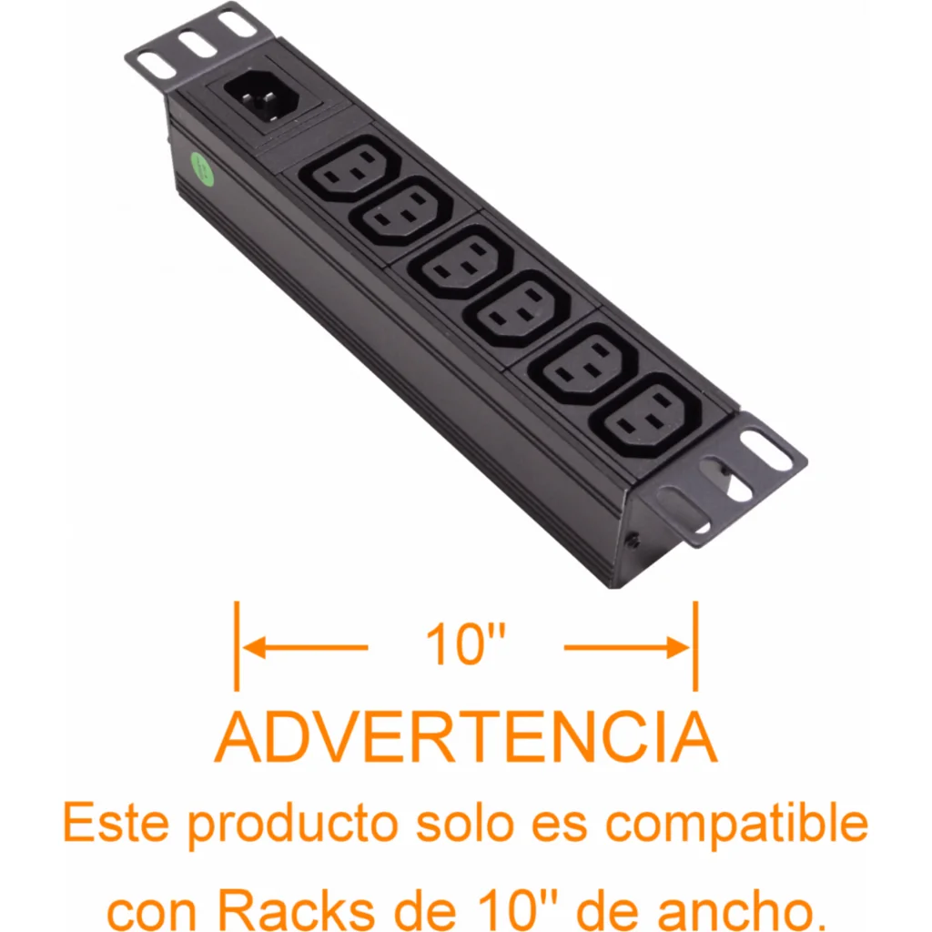PDU 10A Enchufes 6-Hembra-C13 1-Macho-C14 Rack-10-pulgadas sin-cable