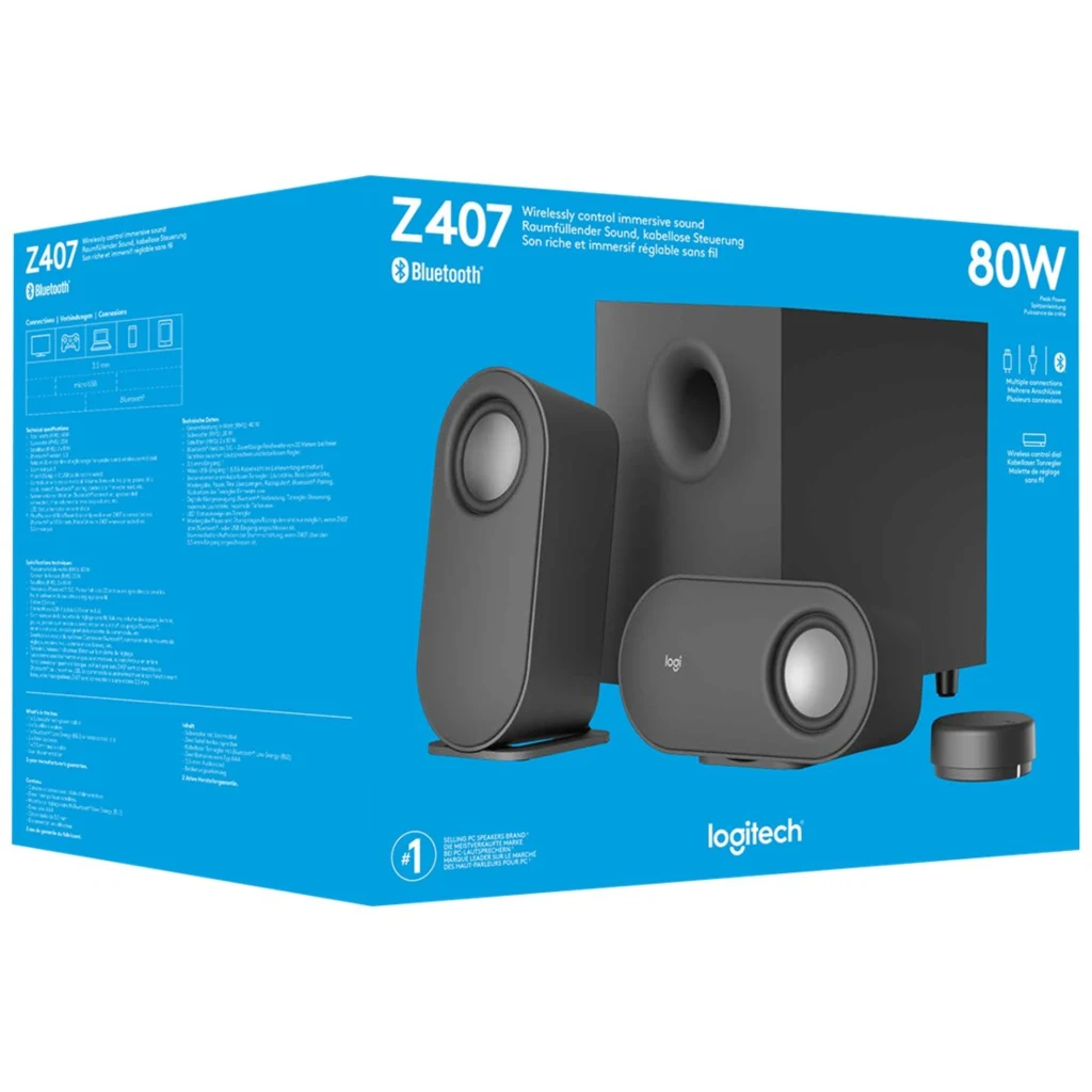 Imagen 7 de Parlantes Inalámbricos Logitech Z407 Reales40W Subw20W Ent. mUSB 3.5mm BT Negro