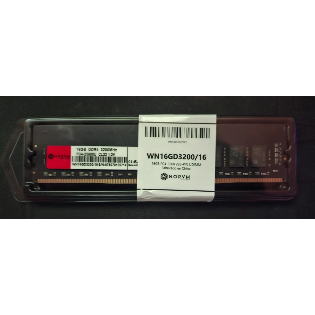 Memoria RAM NORVM 16GB DDR4 3200MHz UDIMM | PC4-25600 | CL22 | 1.2V | 288 Pines