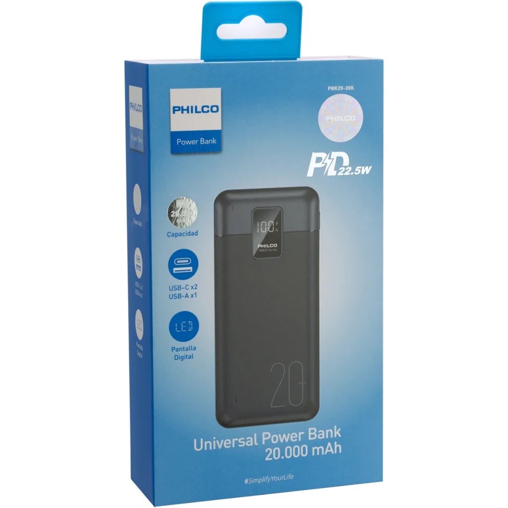 Imagen 4 de Power Bank Philco PBK25-20K 20.000mAh  PD 22.5W Color negro