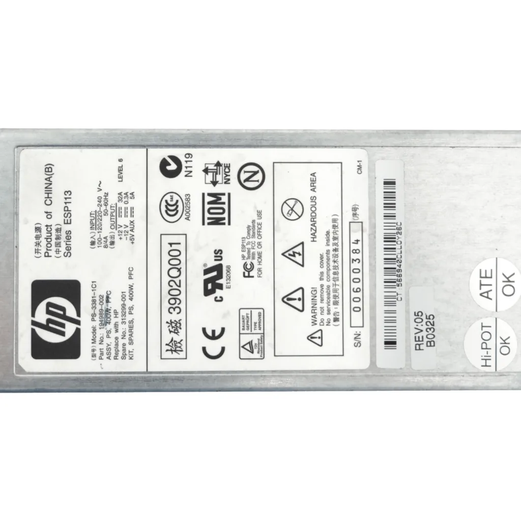 HP 400W Fuente Poder RPS para Servidor DL380 G2/G3 PS-3381-1C1