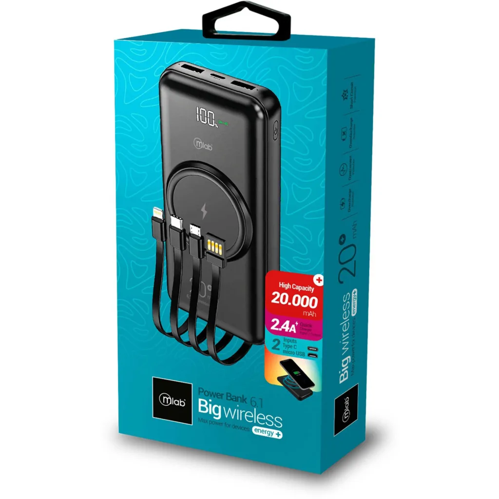 Imagen 5 de MLAB POWERBANK INALAMBRICO 20.000mAh CARGADOR PORTATIL LCD BIG WIRELESS ENERGY 6