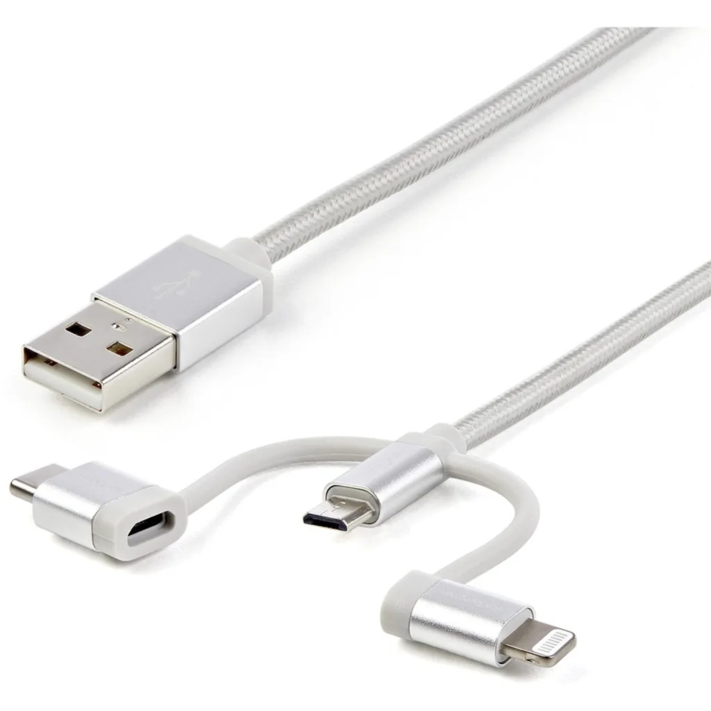 Cable StarTech USB 2.0 Tipo-A Macho a USB Apple Lightning / Tipo-C / Micro-B 1mt