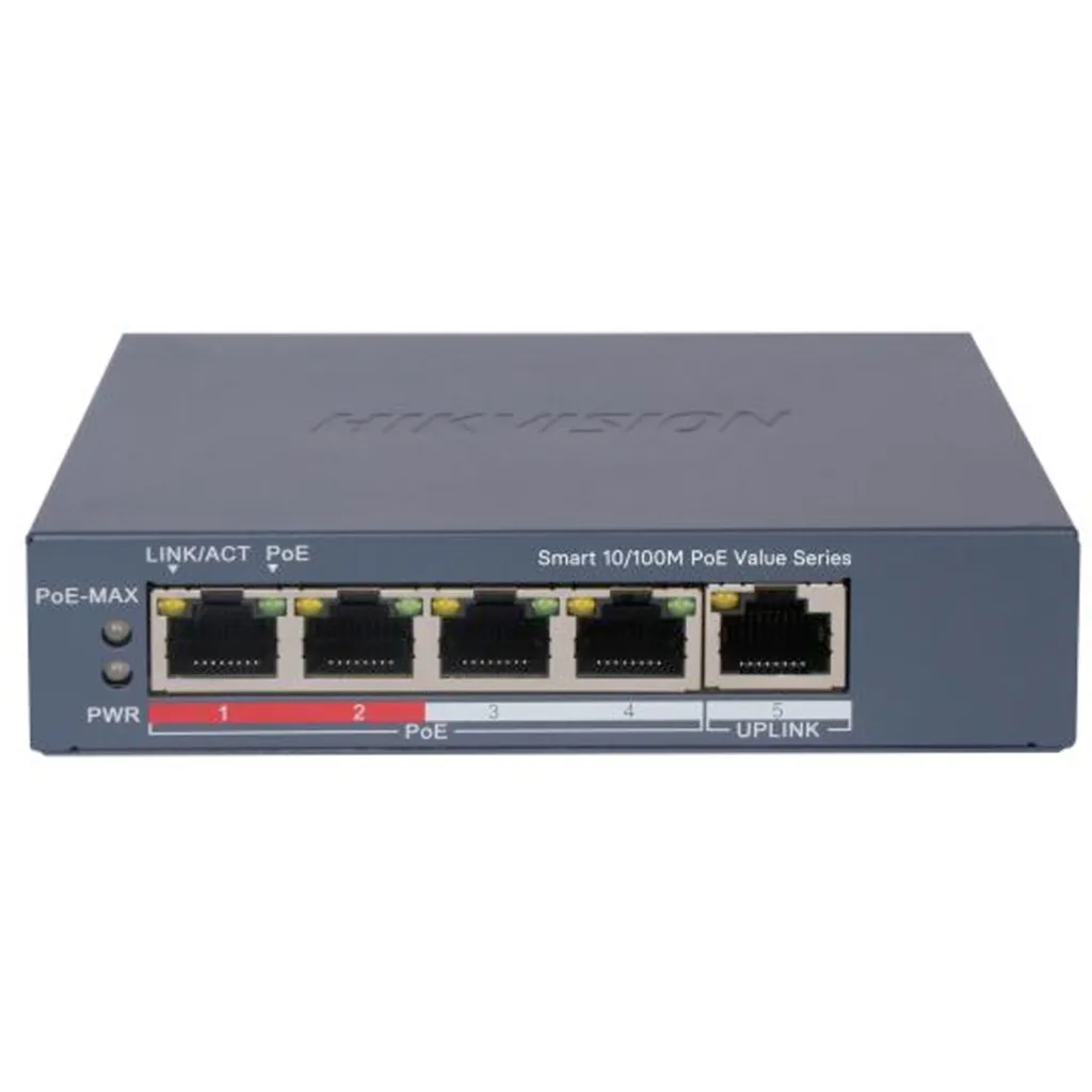 Switch Hikvision DS-3E1105P, Smart  4FE PoE+ (45W) Mod. Extend + 1FE 