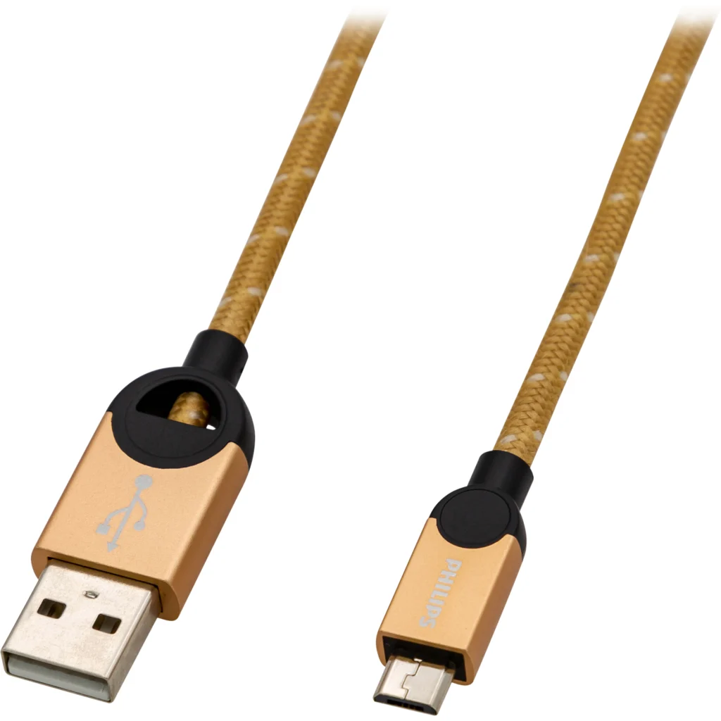 Imagen 2 de Cable USB-A a microUSB M/M  Trenzado 1.2mts Gold - Philips DLC2618G