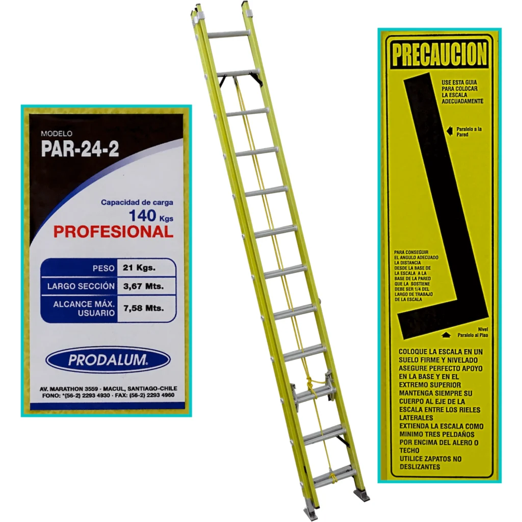 Imagen 3 de 3,6-7,5mt 140kg Telescopica Fibra de Vidrio 24-Peldano Escalera