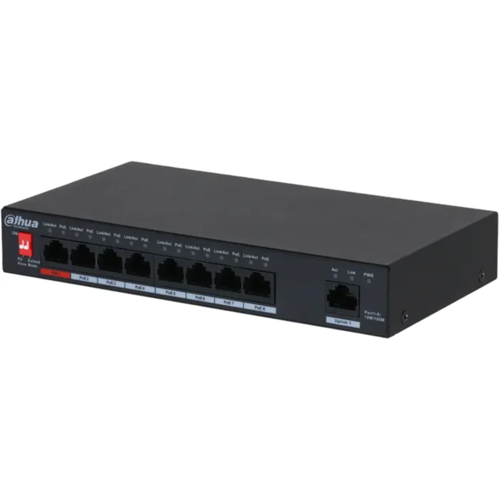 Imagen 1 de Switch Dahua DH-PFS3009-8ET-96. 8 Puertos 10/100 + 1 Uplink 96w PoE No Admin
