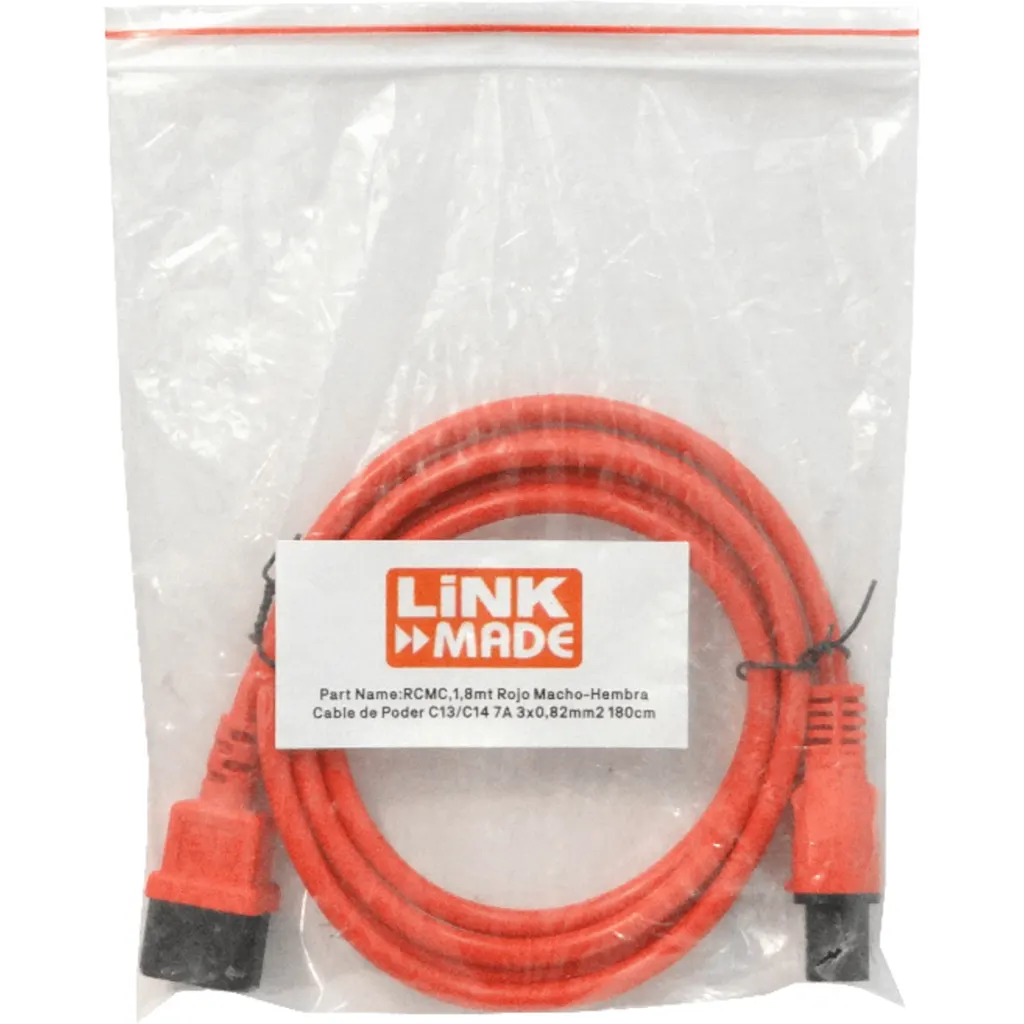 Imagen 1 de Cable Poder C13/C14 M/H 7A 3x0.82mm2 180cm 1.8Mt Color ROJO