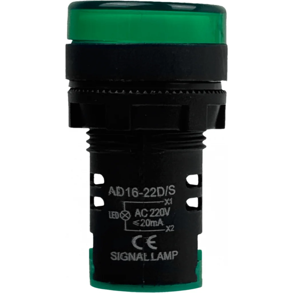 Imagen 3 de Verde Luz Piloto LED 220VAC 20mm-diametro 28mm-cabeza 51mm-altura