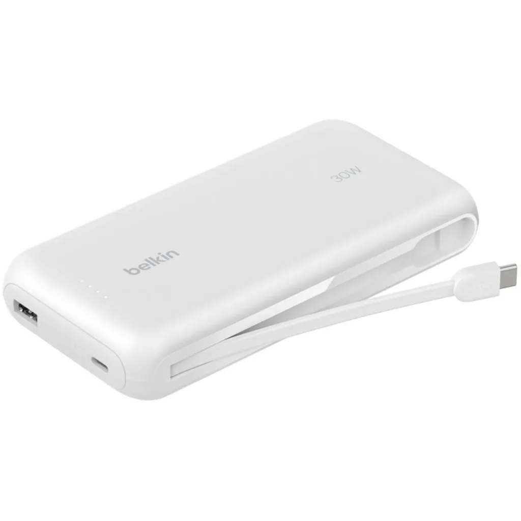 Bateria 20.000 mAh 30W PD con cable USB-C Belkin blanca
