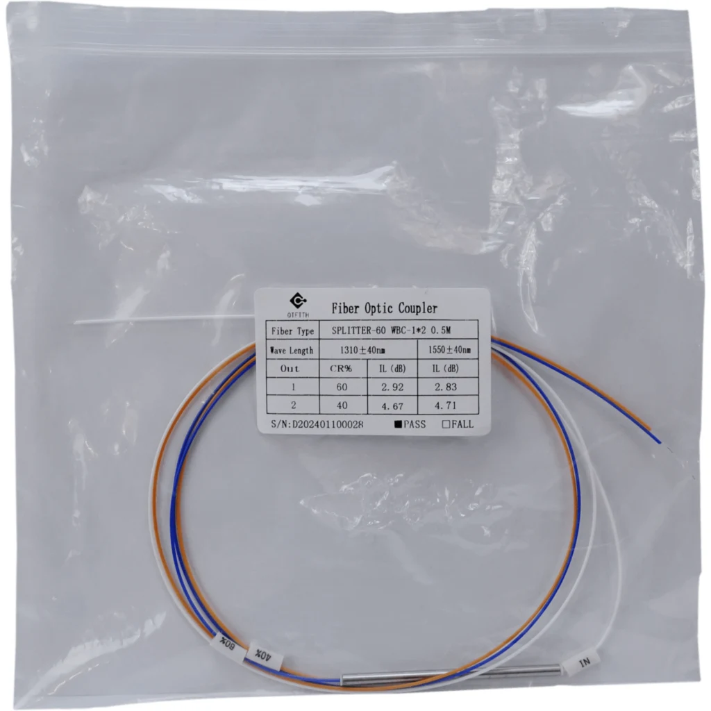 Imagen 1 de Desbalanceado 1x2 60-40 FBT sin-Conectores Splitter XPON XGPON G657A1