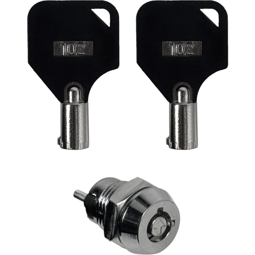 Imagen 1 de Chapa Electrica 2-Pin 12mm Llave Seguridad req-Soldar-Cables 0,5A 250V