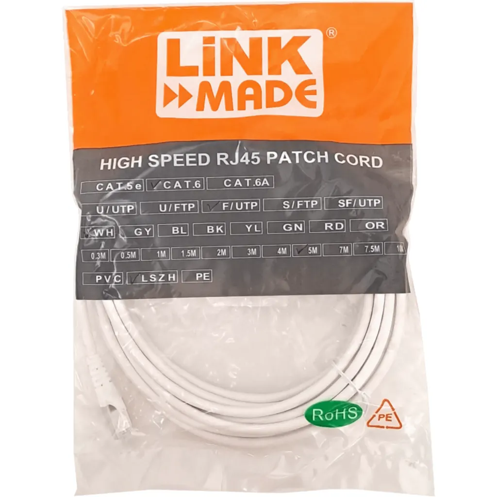 Imagen 1 de Cable de Red Linkmade CAT6 F/UTP LSZH Inyectado Multifilar 5mts Color BLANCO