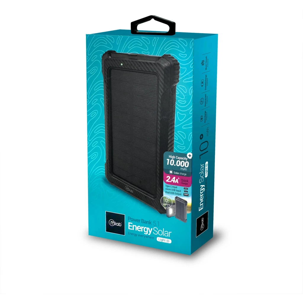 Imagen 4 de MLAB POWERBANK SOLAR 10.000mAh CARGADOR PORTATIL ENERGY SOLAR LIGHT 5 EN 1