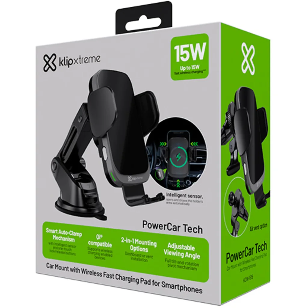 Imagen 17 de Klip Xtreme - Car wireless charging holder - 15 Watt - 24 pin USB-C - Cellular phone - Wireless - Para Smartphones - Automatic