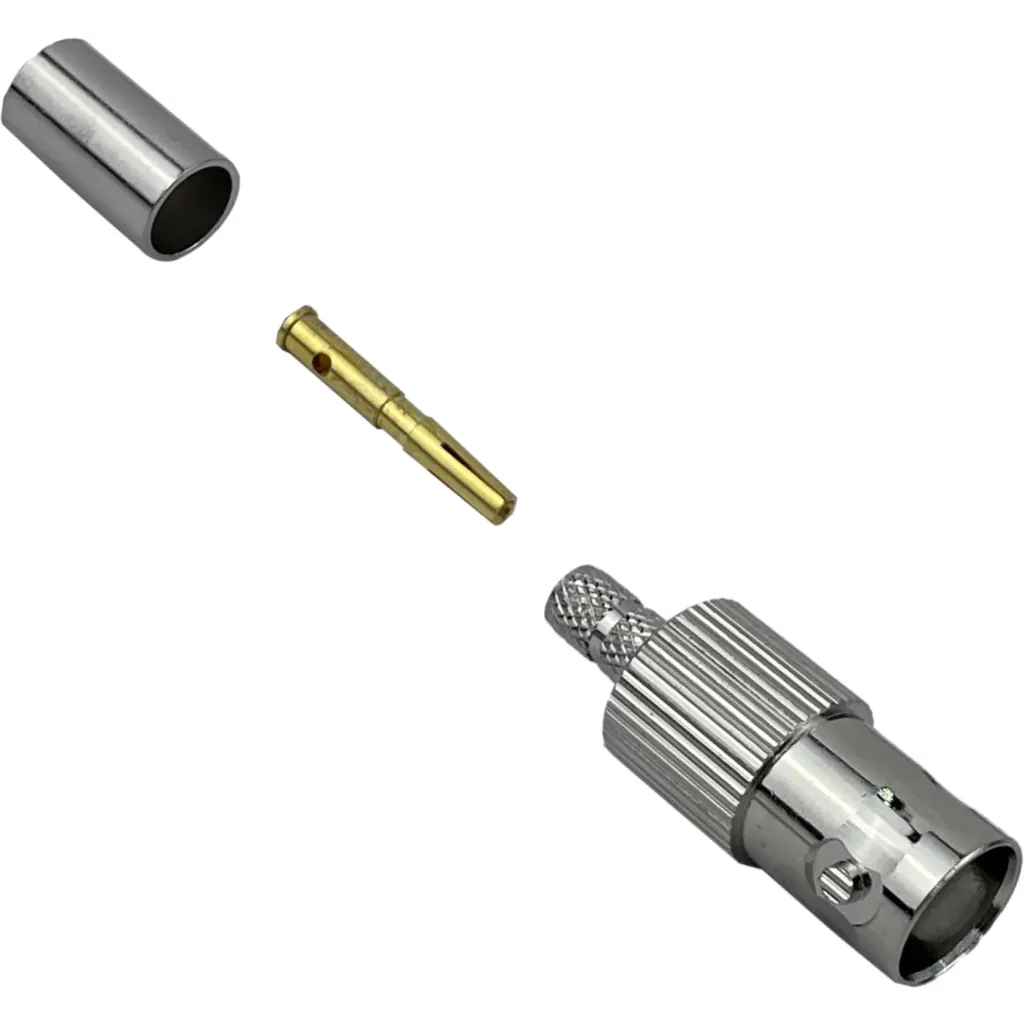 Imagen 1 de Conector BNC-Hembra Crimpeable p/cable LMR195 RG58 RG142 RG223 RG400