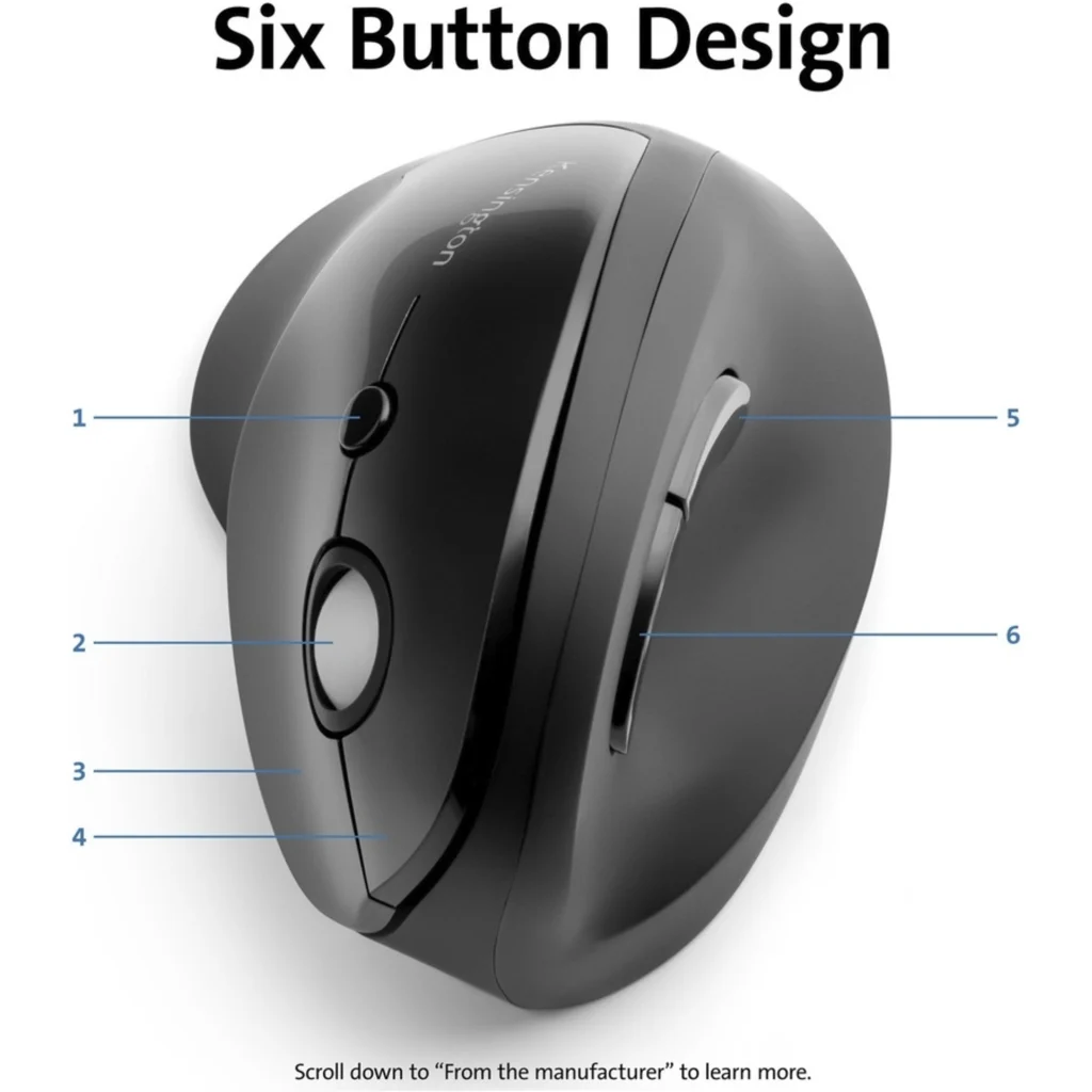 Imagen 3 de Mouse Ergonómico Inalámbrico Vertical Kensington ProFit 6 Btns 1600dpi USB Negro