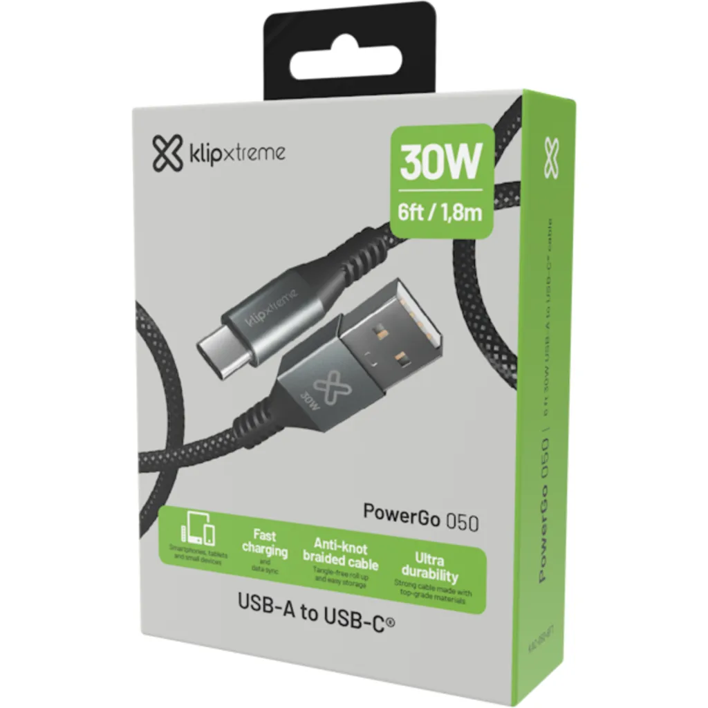 Imagen 7 de Cable USB-C a USB-A v2.0 M/M 30W 1.8mts Negro - KlipXtreme KAC-050-6FT