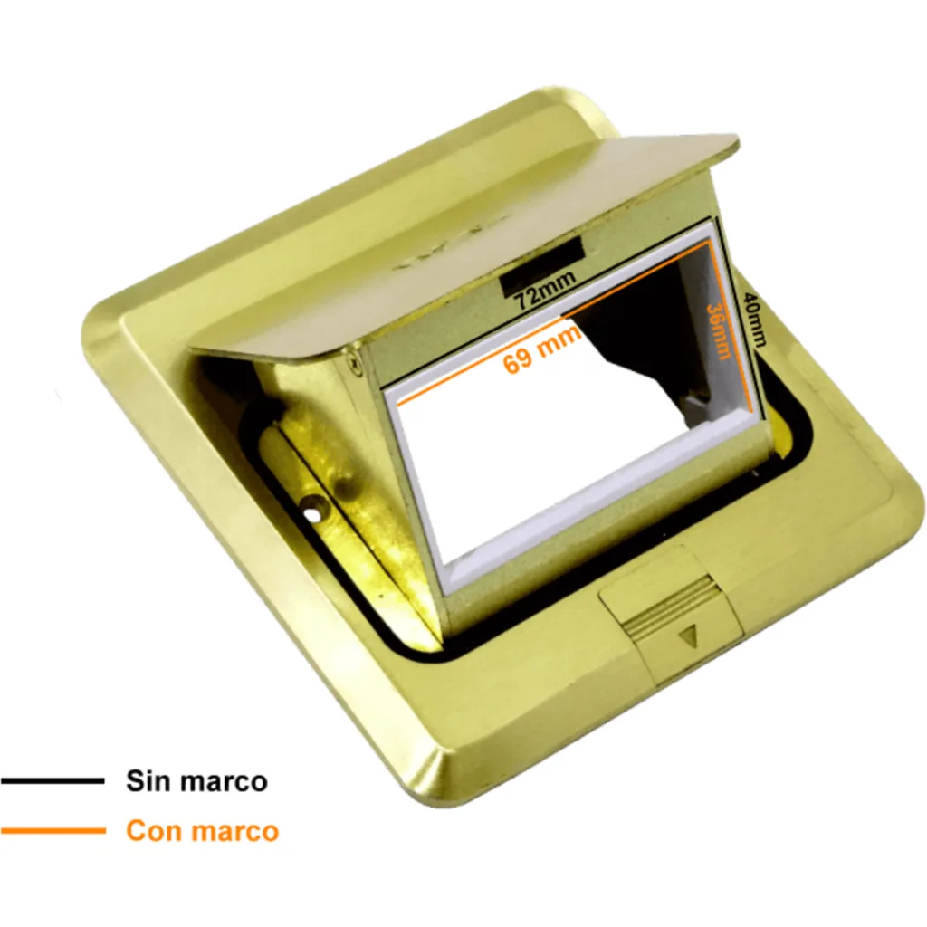 Imagen 2 de 6-RJ45-Hembra Caja a Piso Abatible Metal 100x100x55mm Tapa-120x120mm