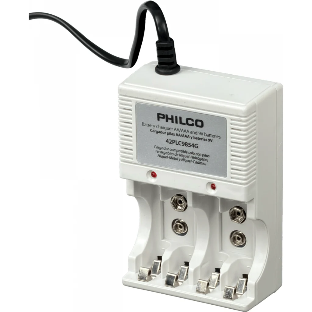 PHILCO Cargador 2-Pila-9V o 4-Pilas-AA/AAA inc-4-pilas Recargable