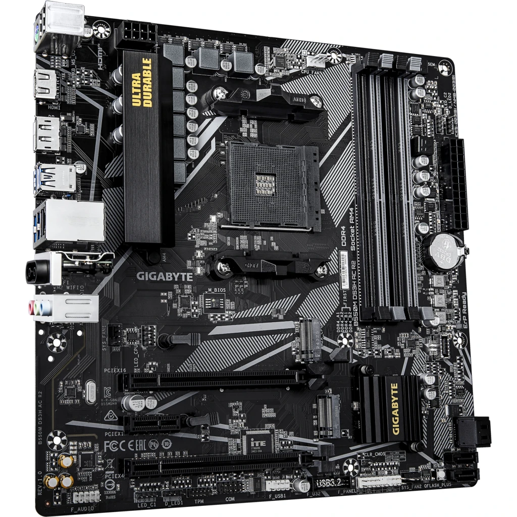 Imagen 2 de Tarjeta Madre Gigabyte B550M DS3H AC R2 Socket AM4 4*DIMM GbE LAN WIFI mATX