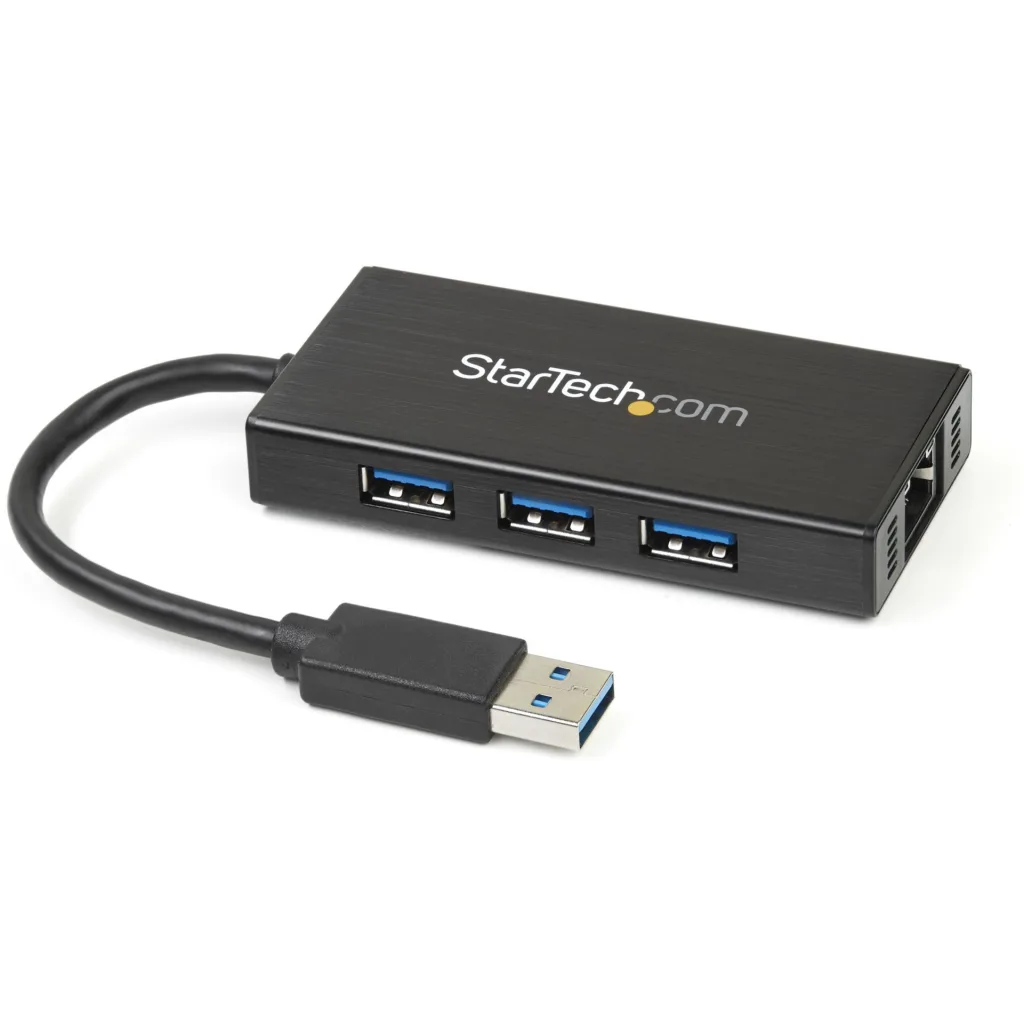 HUB USB StarTech Portable 3 Puertos USB 3.0 + Gigabit Ethernet con Cable, Alumin