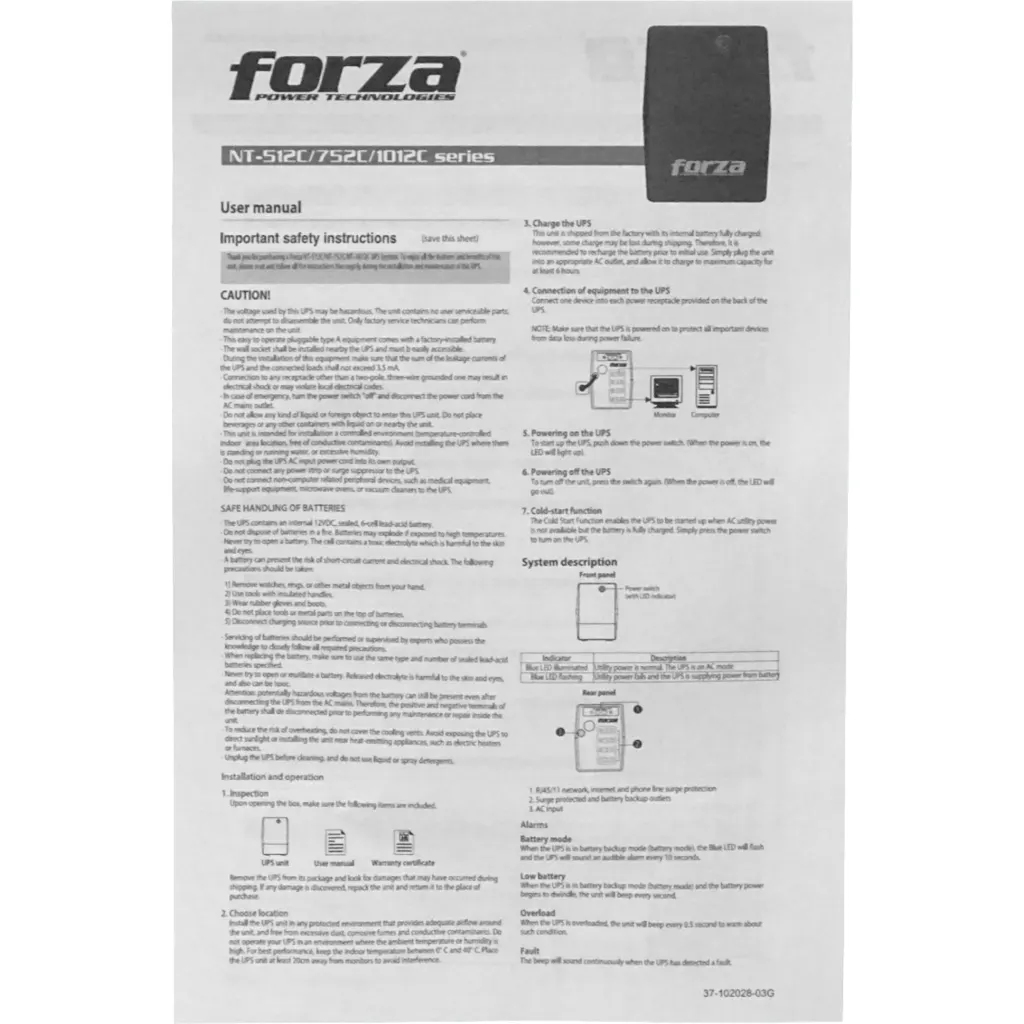 Imagen 2 de UPS Forza Interactiva 750VA/375W Salida 4 CEI RJ11Formato Torre comp-220V
